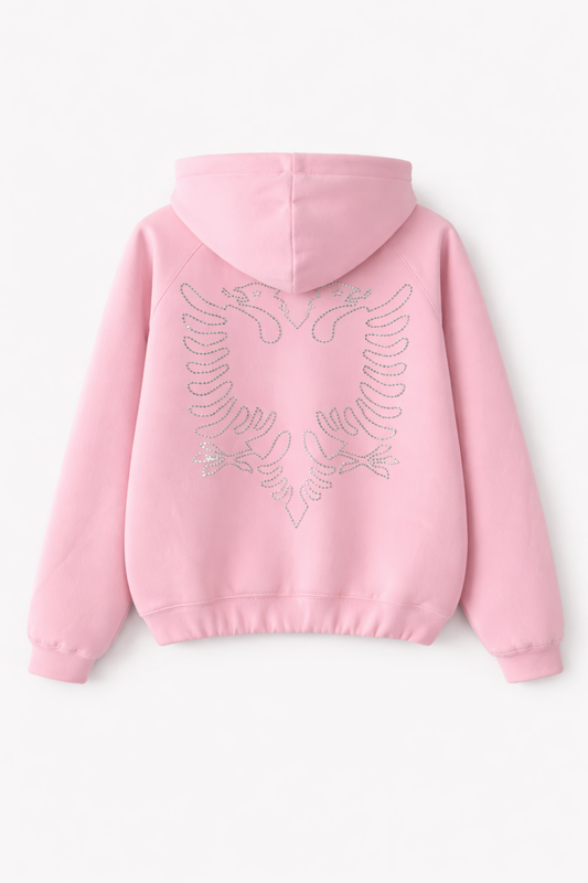 Zip Hoodie Albanian Eagle - Baby Pink